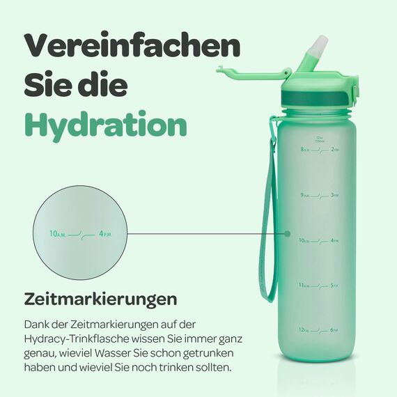 Hydracy Trinkflasche mit Strohhalm und Zeitmarkierung - 1L Wasserflasche - BPA-freie Trinkflasche - Auslaufsichere Sportflasche - Kondensationsfrei für Sport und Outdoor