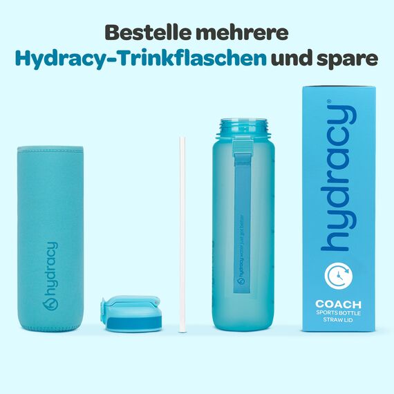 Hydracy Trinkflasche mit Strohhalm und Zeitmarkierung - 1L Wasserflasche - BPA-freie Trinkflasche - Auslaufsichere Sportflasche - Kondensationsfrei für Sport und Outdoor