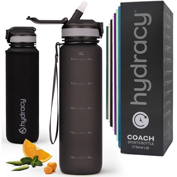 Hydracy Trinkflasche mit Strohhalm und Zeitmarkierung - 1L Wasserflasche - BPA-freie Trinkflasche - Auslaufsichere Sportflasche - Kondensationsfrei für Sport und Outdoor
