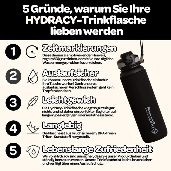 Hydracy Trinkflasche mit Fruchteinsatz - 500ml Wasserflasche - BPA-freie Trinkflasche mit Zeitmarkierung Auslaufsichere Sportflasche - Kondensationsfrei für Sport und Outdoor