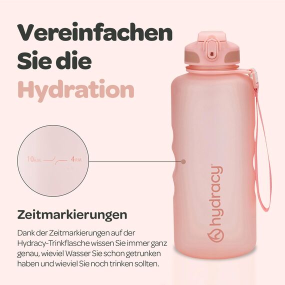 Hydracy Trinkflasche mit Strohhalm und Zeitmarkierung - 2L Wasserflasche - BPA-freie Trinkflasche - Auslaufsichere Sportflasche - Kondensationsfrei für Sport und Outdoor