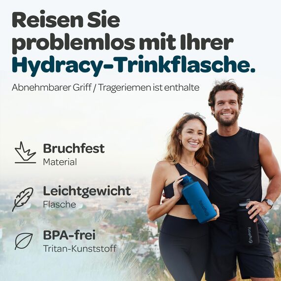 Hydracy Trinkflasche mit Strohhalm und Zeitmarkierung - 2L Wasserflasche - BPA-freie Trinkflasche - Auslaufsichere Sportflasche - Kondensationsfrei für Sport und Outdoor