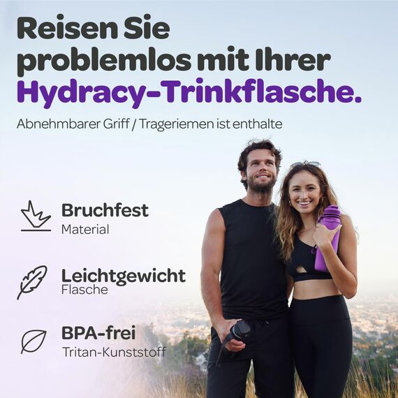 Hydracy Trinkflasche mit Fruchteinsatz - 1L Wasserflasche - BPA-freie Trinkflasche mit Zeitmarkierung Auslaufsichere Sportflasche - Kondensationsfrei für Sport und Outdoor