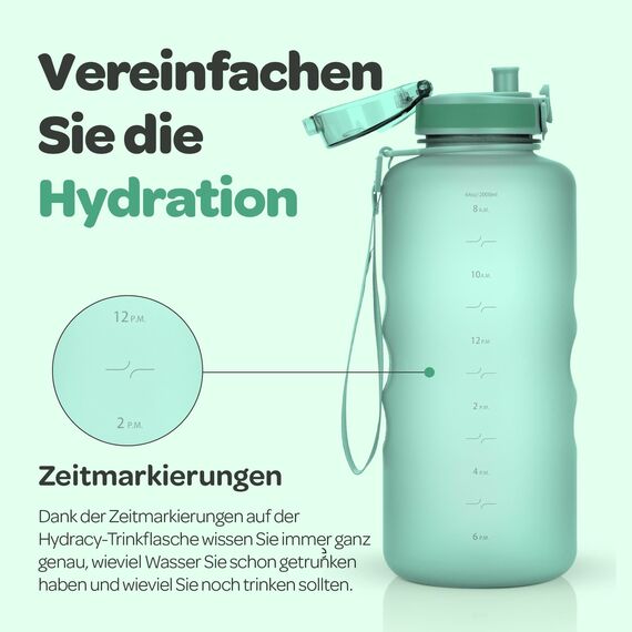 Hydracy Trinkflasche mit Fruchteinsatz - 2L Wasserflasche - BPA-freie Trinkflasche mit Zeitmarkierung Auslaufsichere Sportflasche - Kondensationsfrei für Sport und Outdoor