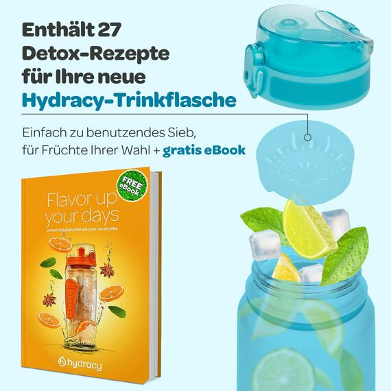 Hydracy Trinkflasche mit Fruchteinsatz - 1L Wasserflasche - BPA-freie Trinkflasche mit Zeitmarkierung Auslaufsichere Sportflasche - Kondensationsfrei für Sport und Outdoor
