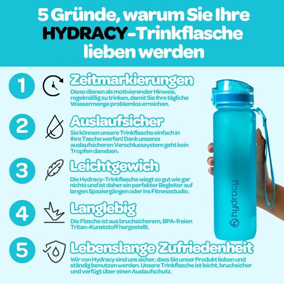 Hydracy Trinkflasche mit Fruchteinsatz - 500ml Wasserflasche - BPA-freie Trinkflasche mit Zeitmarkierung Auslaufsichere Sportflasche - Kondensationsfrei für Sport und Outdoor