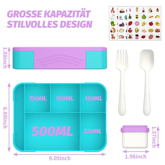SWVIODMT Brotdose Kinder mit Fächern 1300 ml Lunchbox für Kinder, Auslaufsichere Lunchbox mit 5 Fächern, Snackbox für Mädchen & Jungen, perfekt für Schule, Kindergarten (Macaron Lila)