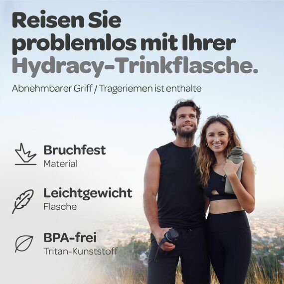 Hydracy Trinkflasche mit Fruchteinsatz - 1L Wasserflasche - BPA-freie Trinkflasche mit Zeitmarkierung Auslaufsichere Sportflasche - Kondensationsfrei für Sport und Outdoor