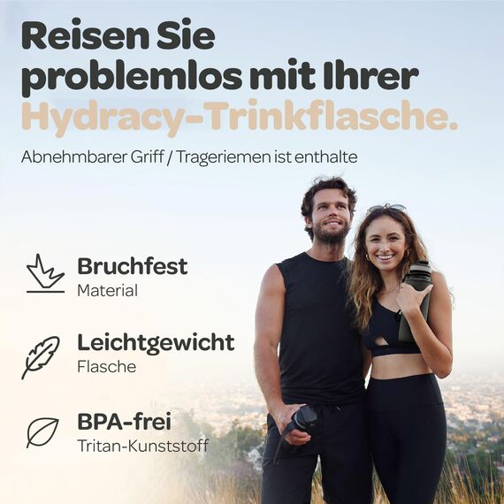 Hydracy Trinkflasche mit Fruchteinsatz - 1L Wasserflasche - BPA-freie Trinkflasche mit Zeitmarkierung Auslaufsichere Sportflasche - Kondensationsfrei für Sport und Outdoor