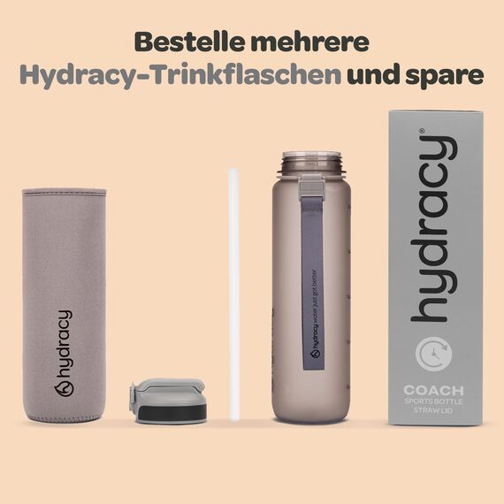 Hydracy Trinkflasche mit Strohhalm und Zeitmarkierung - 1L Wasserflasche - BPA-freie Trinkflasche - Auslaufsichere Sportflasche - Kondensationsfrei für Sport und Outdoor