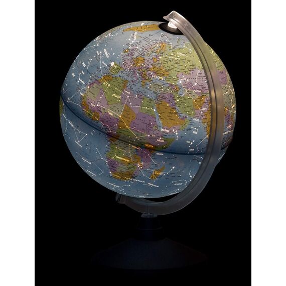 Idena 10411 - Globus mit politischem Kartenbild bei ausgeschalteter Beleuchtung und Sternbildern beim Einschalten des Lichtes, ca. 25 cm im Durchmesser