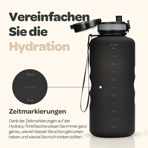 Hydracy Trinkflasche mit Fruchteinsatz - 2L Wasserflasche - BPA-freie Trinkflasche mit Zeitmarkierung Auslaufsichere Sportflasche - Kondensationsfrei für Sport und Outdoor