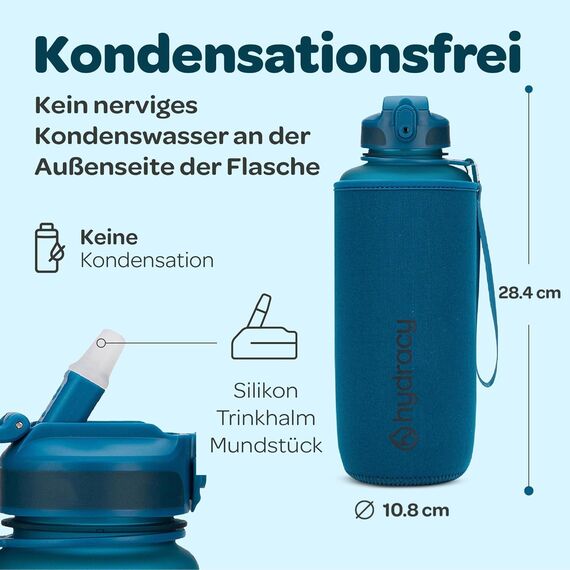 Hydracy Trinkflasche mit Strohhalm und Zeitmarkierung - 2L Wasserflasche - BPA-freie Trinkflasche - Auslaufsichere Sportflasche - Kondensationsfrei für Sport und Outdoor
