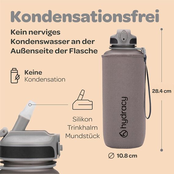 Hydracy Trinkflasche mit Strohhalm und Zeitmarkierung - 2L Wasserflasche - BPA-freie Trinkflasche - Auslaufsichere Sportflasche - Kondensationsfrei für Sport und Outdoor