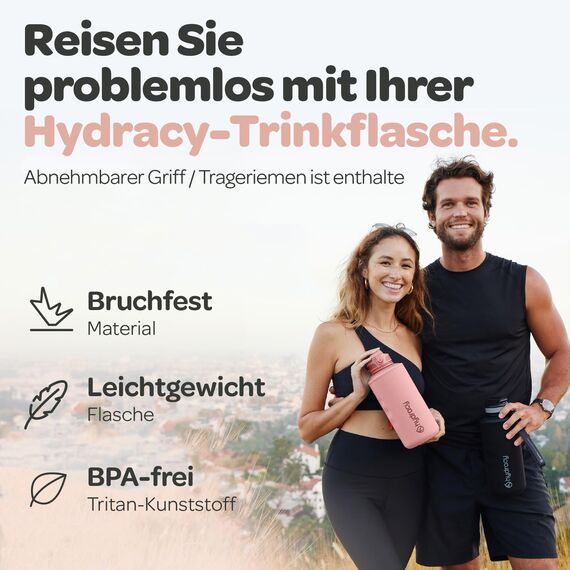 Hydracy Trinkflasche mit Strohhalm und Zeitmarkierung - 2L Wasserflasche - BPA-freie Trinkflasche - Auslaufsichere Sportflasche - Kondensationsfrei für Sport und Outdoor