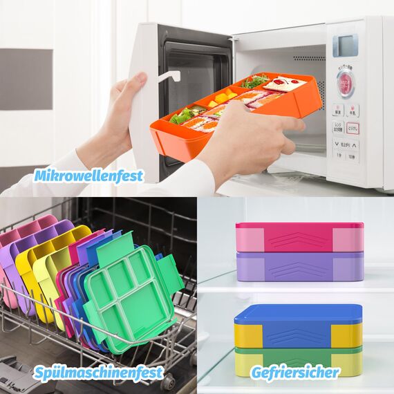 SWVIODMT Brotdose Kinder mit Fächern 1330 ml Bento Box mit 6 Fächern Besteckset - Auslaufsichere Lunchbox für Kinder - Perfekt für Garten, Schule - Cyanblau