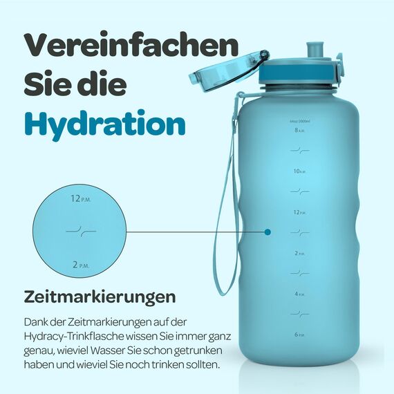Hydracy Trinkflasche mit Fruchteinsatz - 2L Wasserflasche - BPA-freie Trinkflasche mit Zeitmarkierung Auslaufsichere Sportflasche - Kondensationsfrei für Sport und Outdoor