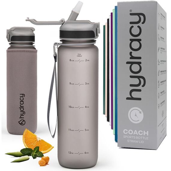 Hydracy Trinkflasche mit Strohhalm und Zeitmarkierung - 1L Wasserflasche - BPA-freie Trinkflasche - Auslaufsichere Sportflasche - Kondensationsfrei für Sport und Outdoor