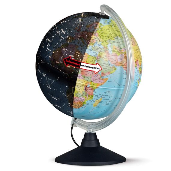 Idena 10411 - Globus mit politischem Kartenbild bei ausgeschalteter Beleuchtung und Sternbildern beim Einschalten des Lichtes, ca. 25 cm im Durchmesser