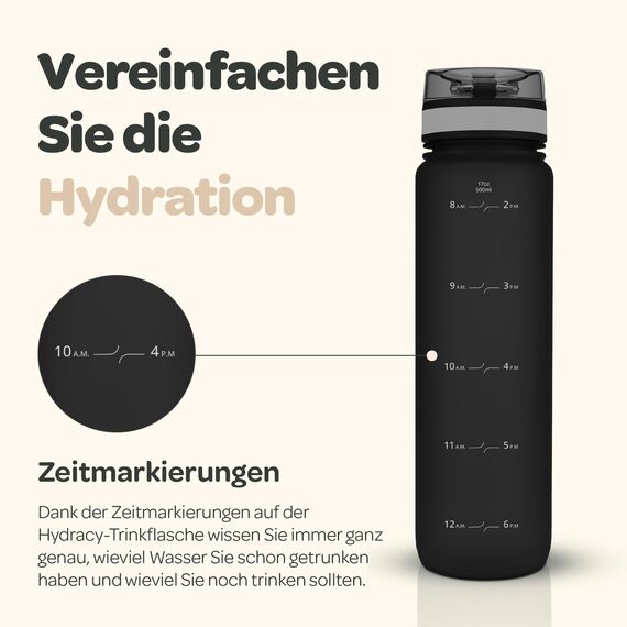 Hydracy Trinkflasche mit Fruchteinsatz - 500ml Wasserflasche - BPA-freie Trinkflasche mit Zeitmarkierung Auslaufsichere Sportflasche - Kondensationsfrei für Sport und Outdoor