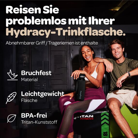 Hydracy Trinkflasche mit Strohhalm und Zeitmarkierung - 1L Wasserflasche - BPA-freie Trinkflasche - Auslaufsichere Sportflasche - Kondensationsfrei für Sport und Outdoor