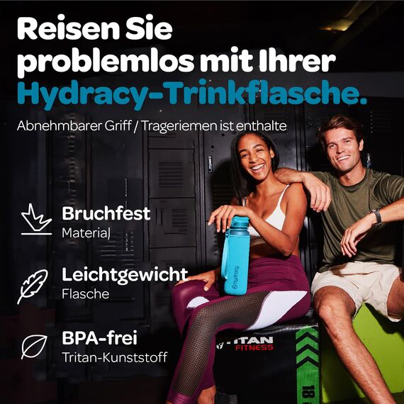 Hydracy Trinkflasche mit Strohhalm und Zeitmarkierung - 1L Wasserflasche - BPA-freie Trinkflasche - Auslaufsichere Sportflasche - Kondensationsfrei für Sport und Outdoor