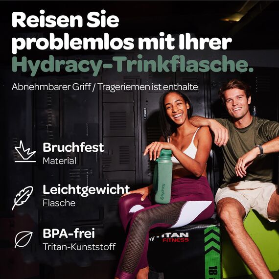 Hydracy Trinkflasche mit Strohhalm und Zeitmarkierung - 1L Wasserflasche - BPA-freie Trinkflasche - Auslaufsichere Sportflasche - Kondensationsfrei für Sport und Outdoor