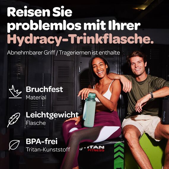 Hydracy Trinkflasche mit Strohhalm und Zeitmarkierung - 1L Wasserflasche - BPA-freie Trinkflasche - Auslaufsichere Sportflasche - Kondensationsfrei für Sport und Outdoor