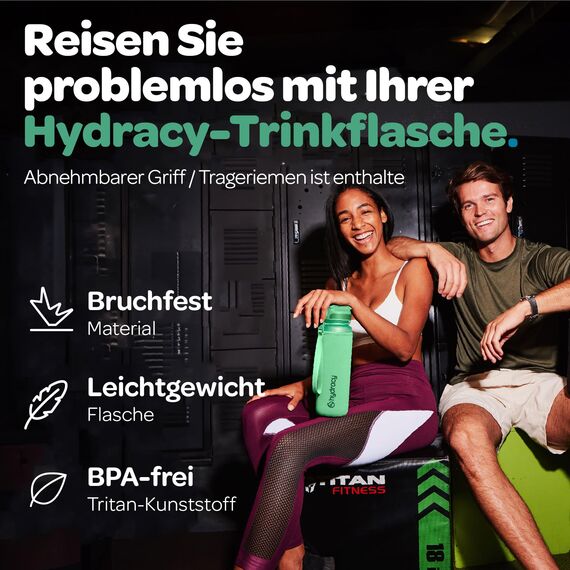 Hydracy Trinkflasche mit Strohhalm und Zeitmarkierung - 1L Wasserflasche - BPA-freie Trinkflasche - Auslaufsichere Sportflasche - Kondensationsfrei für Sport und Outdoor