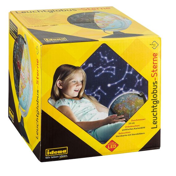 Idena 10411 - Globus mit politischem Kartenbild bei ausgeschalteter Beleuchtung und Sternbildern beim Einschalten des Lichtes, ca. 25 cm im Durchmesser