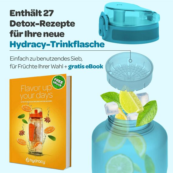Hydracy Trinkflasche mit Fruchteinsatz - 2L Wasserflasche - BPA-freie Trinkflasche mit Zeitmarkierung Auslaufsichere Sportflasche - Kondensationsfrei für Sport und Outdoor