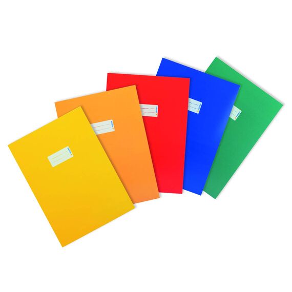 HERMA 20227 Heftumschläge A4 Karton Sortiment, 5 Stück, Hefthüllen mit Beschriftungsfeld aus stabilem & extra starkem Papier, Heftschoner Set für Schulhefte, farbig