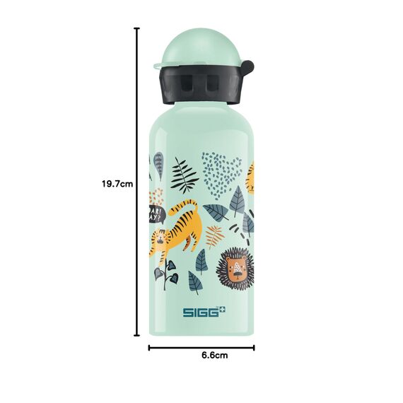 Sigg - Alu Trinkflasche Kinder - KBT Jungle Tzz - Auslaufsicher & Bruchsicher - Federleicht - BPA-frei - Klimaneutral Zertifiziert - Sport & Schule - Weissgrün mit Wildtieren im Dschungel - 0,4L