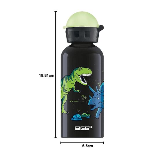 SIGG - Alu Trinkflasche Kinder - KBT Glow Dinosaurs - Leuchtet im Dunkeln - Auslaufsicher & Bruchsicher - Federleicht - BPA-frei - Klimaneutral Zertifiziert - Sport & Schule - Schwarz mit Dinos - 0,3L