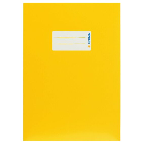 HERMA 19760 Heftumschlag A5 Karton Gelb, Hefthülle mit Beschriftungsfeld aus stabilem & extra starkem Papier, Heftschoner für Schulhefte, farbig