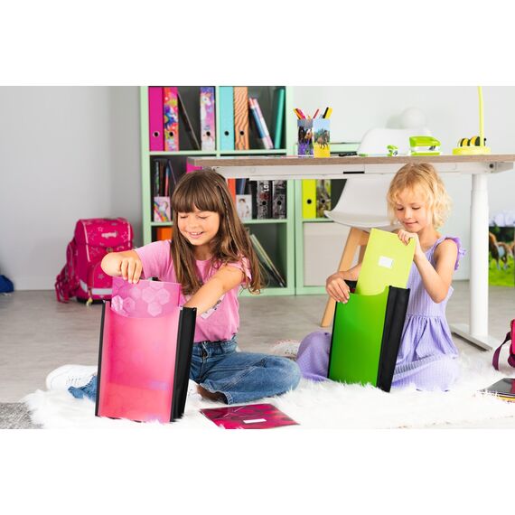 HERMA Heftbox A4 Schulranzen Set oben offen, 18 Stück, 34,5 x 26 x 7 cm, Kunststoff Schulheftbox für Schnellhefter, Bücher, Schulhefte, Blöcke & Unterlagen, stabile Kinder Heftmappe für den Rucksack