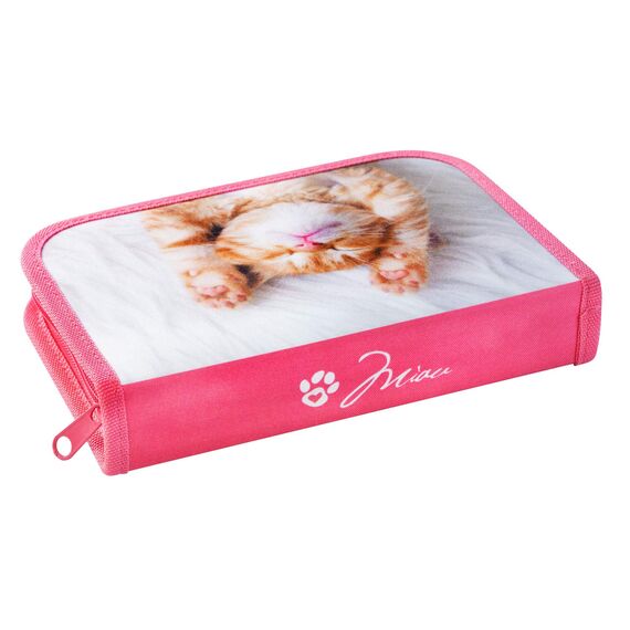 Eberhard Faber 577557 - Federmäppchen Katze, mit 42 Schreibutensilien, Schüleretui befüllt