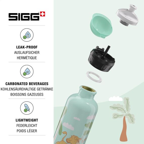 Sigg - Alu Trinkflasche Kinder - KBT Disney Simba Roar - König der Löwen - Auslaufsicher & Bruchsicher - Federleicht - BPA-frei - Klimaneutral Zertifiziert - Sport & Schule - Weissgrün - 0,4L