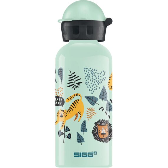 Sigg - Alu Trinkflasche Kinder - KBT Jungle Tzz - Auslaufsicher & Bruchsicher - Federleicht - BPA-frei - Klimaneutral Zertifiziert - Sport & Schule - Weissgrün mit Wildtieren im Dschungel - 0,4L