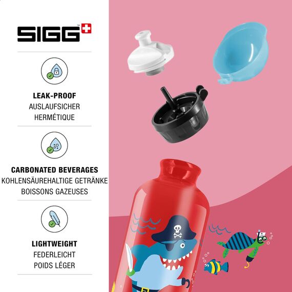 SIGG - Alu Trinkflasche Kinder - KBT Underwater Pirates - Auslaufsicher & Bruchsicher - Federleicht - BPA-frei - Klimaneutral Zertifiziert - Sport & Schule - Rot mit Unterwassertieren - 0,4L