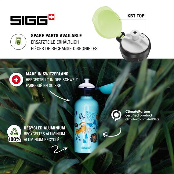 SIGG - Alu Trinkflasche Kinder - KBT Glow Dinosaurs - Leuchtet im Dunkeln - Auslaufsicher & Bruchsicher - Federleicht - BPA-frei - Klimaneutral Zertifiziert - Sport & Schule - Schwarz mit Dinos - 0,3L
