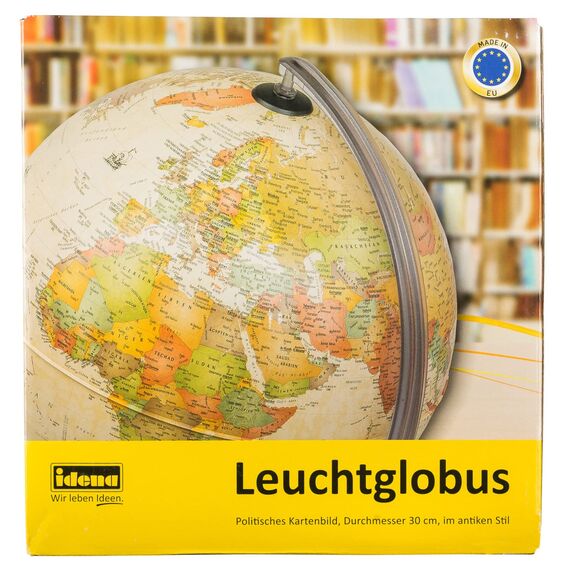 Idena 22904 - Leuchtglobus, im antiken Stil, mit LED Beleuchtung und Ein- und Ausschalter, Durchmesser ca. 30 cm, physikalisches und politisches Kartenbild