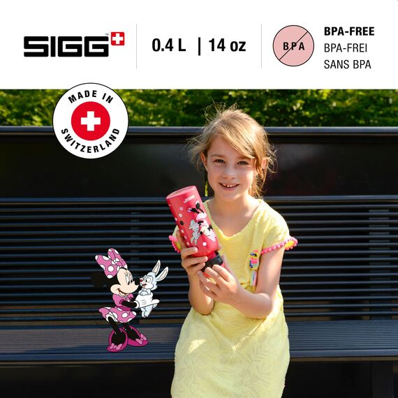 SIGG Minnie Mouse Kinder Trinkflasche (0.4 L), schadstofffreie Kinderflasche mit auslaufsicherem Deckel, federleichte Trinkflasche aus Aluminium
