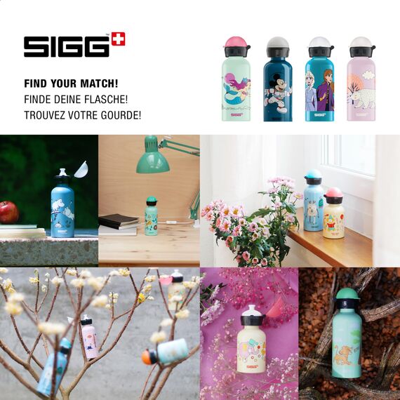 Sigg - Alu Trinkflasche Kinder - KBT Nixie - Auslaufsicher & Bruchsicher - Federleicht - BPA-frei - Klimaneutral Zertifiziert - Sport & Schule - Weissgrün & Rosa - 0,4L