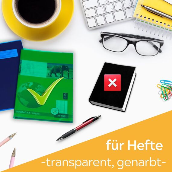 perfect line 125 Hefthüllen DIN-A4, 5 Farben, Heftumschlag transparent genarbt, Heftschoner aus recyclebarem PP, dokumentenecht (5 Sets á 25 Stk.)