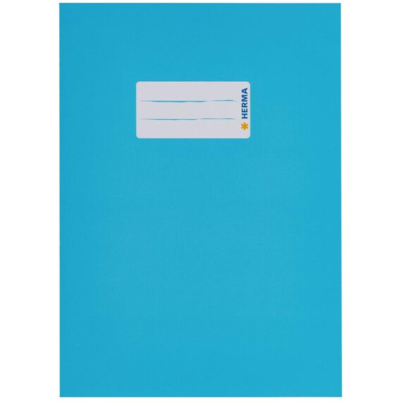 HERMA 19764 Heftumschläge A5 Karton Hellblau, 10 Stück, Hefthüllen mit Beschriftungsfeld aus stabilem & extra starkem Papier, Heftschoner Set für Schulhefte, farbig