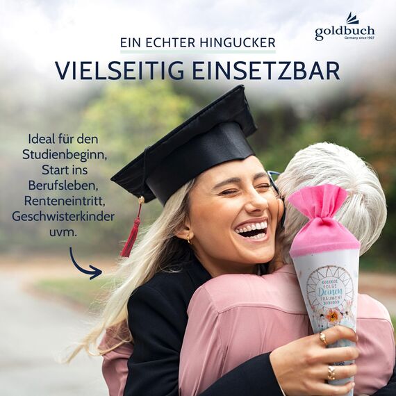 goldbuch 93 205 Geschwistertüte Traumfänger, Schultüte mit Traumfängermotiv, Lackkarton, Geschenkverpackung, rosaner Filzverschluss (ohne Verschlussband), Zuckertüte rund, Länge 35 cm, Ø 11,5 cm