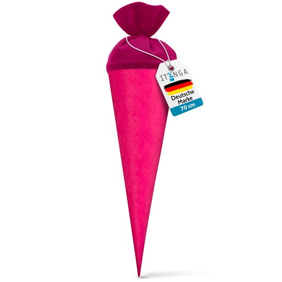 itenga Bastelschultüte Schultütenrohling Zuckertüte Schultüte 70cm rund mit und ohne Filzverschluss (Pink mit FIlzverschluss)