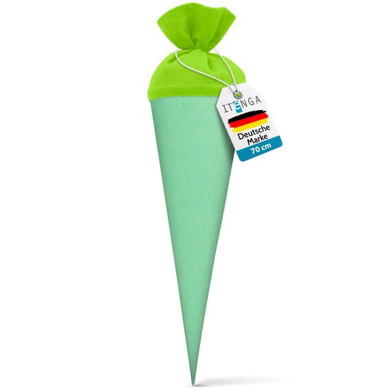 itenga Bastelschultüte Schultütenrohling Zuckertüte Schultüte 70cm rund mit und ohne Filzverschluss (Mintgrün mit Filzverschluss)