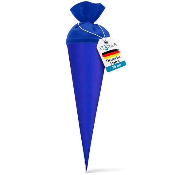 itenga Bastelschultüte Schultütenrohling Zuckertüte Schultüte 70cm rund mit und ohne Filzverschluss (Blau mit Filzverschluss)